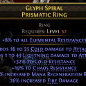 PRISMATIC RING - ADD 25 COLD / 49 LIGHTNING DAMAGE - 26% INC. FIRE DAMAGE - 54% MANA REGEN - RESISTA