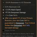 2GA Banished Lord’s Talisman (800 IP / +2 Core Skills / +97.5% OV / 56% Crit OV / Socketed)