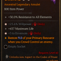 S9- 2GA Amulets +  Willpower / Maximum Life / +3 to Envenom (apamc)
