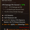 S9- 3GA Sword +  Dexterity / Maximum Life / Lucky Hit: Up to a 15% Chance toRestore +68.7% Primary R