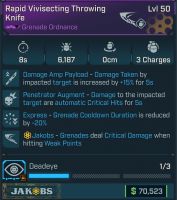 ⭐L50 RAPID VIVISECTING THROWING KNIFE - 6.187 DMG - 8s CD - 3 CHARGES - DAMAGE AMP - PENETRATOR⭐ - image